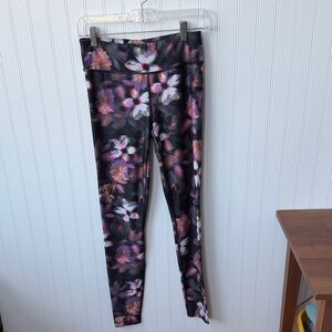 JoyLab Black Floral Print Leggings with Purple & Pink Accents